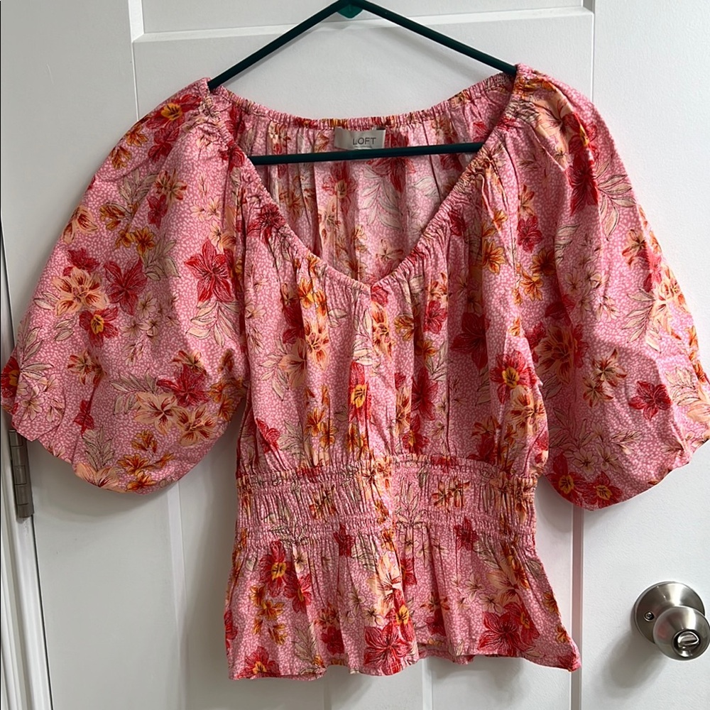 LOFT Pink Floral Blouse